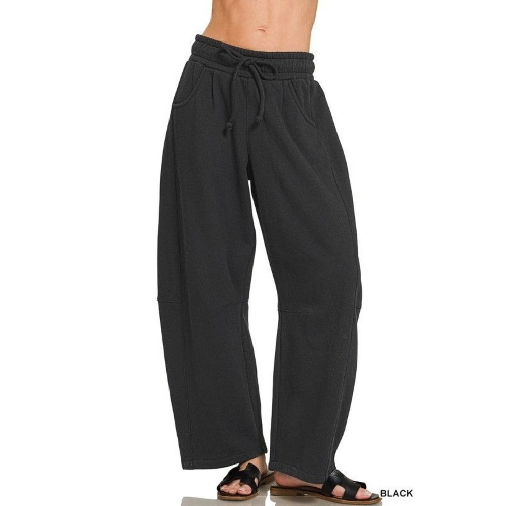 BRAND NEW ZENANA Barrel Sweatpants Black Sizes - Picture 1 of 1